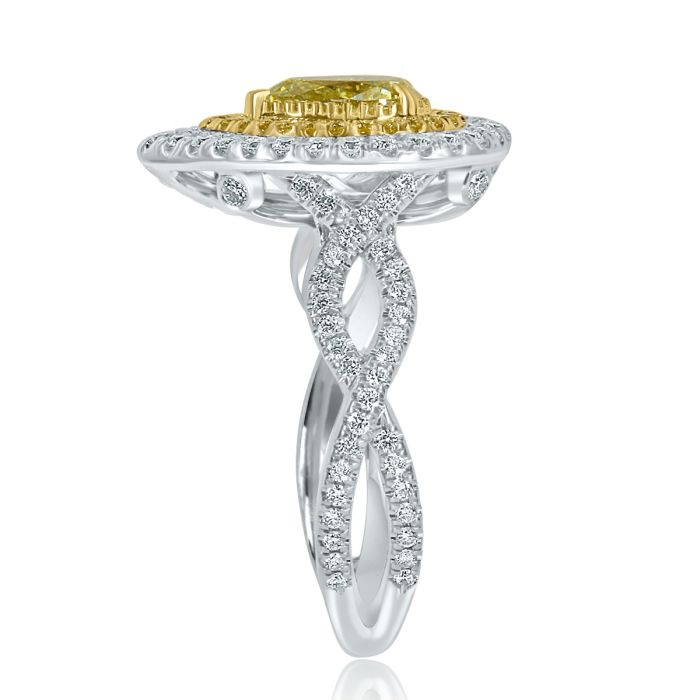Intense Yellow and Near Colorless Diamond Ring in 18 kt Yellow and White  Gold