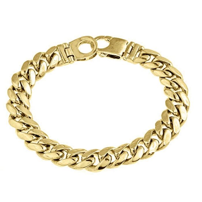 14K Yellow Solid Gold Mens Curb Bracelet 11 mm