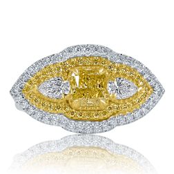 GIA Certified 1.78 TCW Cushion Fancy Intense Yellow Diamond Ring 18k Gold