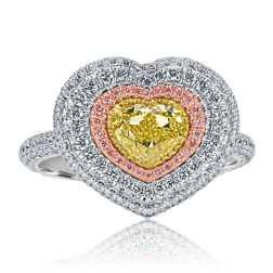 GIA 1.91CT Natural Fancy Yellow Heart Diamond Engagement Ring 18k Gold