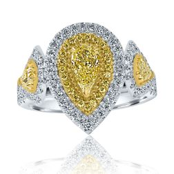 GIA 1.50 TCW Pear Light Yellow Diamond Engagement Ring 18k White Gold