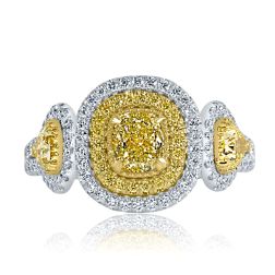 GIA 1.65 TCW Cushion Fancy Yellow Diamond Engagement Ring 18k Gold