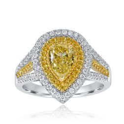 GIA 1.47 TCW Pear Cut Light Yellow Diamond Split Shank Ring 18k White Gold