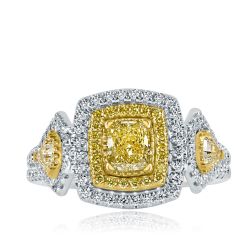 1.39 TCW Cushion Yellow Diamond Engagement Ring 18k White Gold