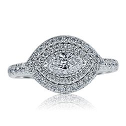 0.93 TCW East West Marquise Diamond Engagement Ring 14k White Gold