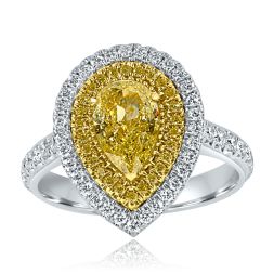 GIA 2.04 TCW Natural Fancy Yellow Pear Diamond Ring 18k White Gold