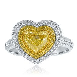 1.91 TCW GIA Heart Shaped Fancy Yellow Diamond Ring 18k White Gold