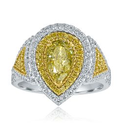 GIA 2CT Fancy Yellow Pear Diamond Engagement Ring 18K White Gold