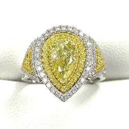 GIA 2CT Fancy Yellow Pear Diamond Engagement Ring 18K White Gold