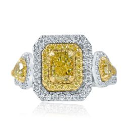 GIA 2.12 TCW Fancy Yellow Radiant Diamond Engagement Ring 18k Gold