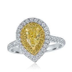 1.28 TCW GIA Light Yellow (Y to Z Range) Pear Diamond Engagement Ring 18k 
