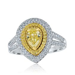 1.21 TCW GIA Light Yellow Pear Diamond Engagement Ring 18k White Gold
