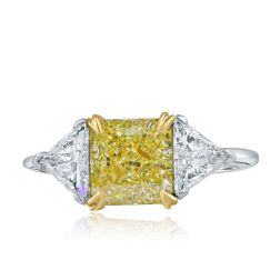 GIA 2.85 TCW 3-Stone Radiant Yellow Diamond Ring 18k White Gold