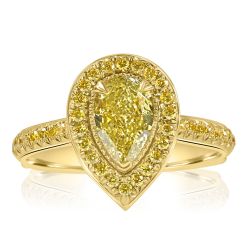 GIA 1.51 TCW Fancy Yellow Pear Shaped Diamond Engagement Ring 18k Gold