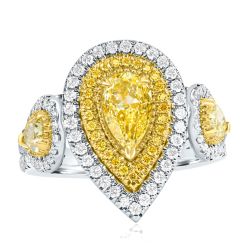 GIA 2.12 TCW Fancy Light Yellow Pear Diamond Engagement Ring 18k White Gold