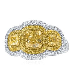 GIA 2.01 TCW Fancy Yellow Cushion Diamond Engagement Ring 18k Gold