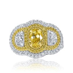GIA 2.23 TCW Fancy Yellow Oval Cut Diamond Engagement Ring 18k Gold