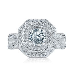 GIA 1.83 TCW Round Diamond Halo Engagement Ring 18K White Gold
