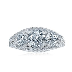 2.86 TCW 3-Stone Round Diamond Engagement Ring 14k White Gold