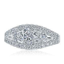 3 Stone 2.09 TCW Round Cut Diamond Engagement Ring 14k White Gold