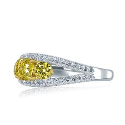 1.17 CT Round Intense Yellow Natural Diamond Ring 14k Gold Split Shank