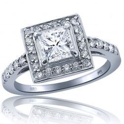 0.83 Ct Princess Cut Diamond Engagement Ring 14k White Gold 