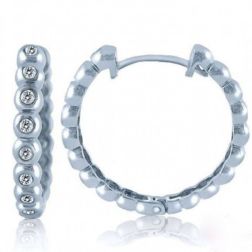 0.28 Carat Round Diamond Huggie Hoop Earrings 14k White Gold
