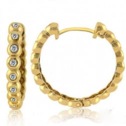 0.28 Ct Women Bezel Round Diamond Huggie Hoop Earrings 14k Gold