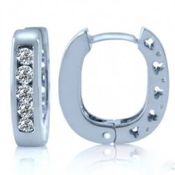 0.42 Carat Women's Diamond Huggie Hoop Earrings 14k White Gold