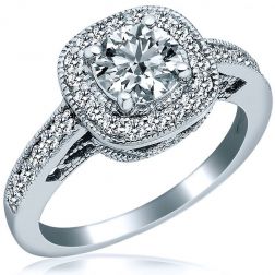 1.19 Ct Round Cut Diamond Engagement Vintage Ring 14k White Gold