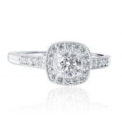0.73 Carat Round Cut Diamond Engagement Halo Ring 14k White Goldd