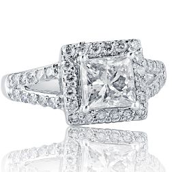 2.23 Carat Princess Cut Diamond Engagement Ring 18k White Gold 