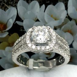 Three Row 1.73Ct Round Diamond Engagement Ring 14k White Gold