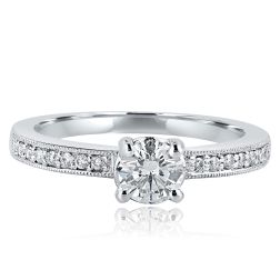0.68 Ct  Round Cut Diamond Solitaire Engagement Ring 18k White Gold