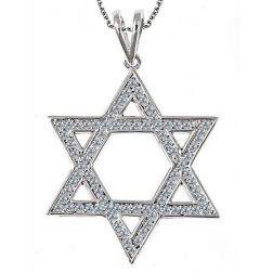 Jewish Star of David Diamond Necklace 14K White Gold (0.75 ctw)