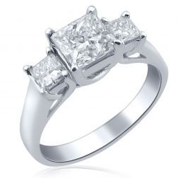 1.47Ct  Princess Cut Diamond Three Stone Engagement Ring 14k Gold