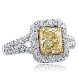 2.53 Ct Radiant Cut Yellow Diamond Engagement Ring 18k White Gold