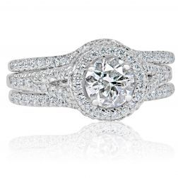 1.72 Ct Round Diamond Engagement Ring Two Wedding Bands 14k White Gold