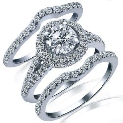 2.15 Ct Round Diamond Engagement Ring Wedding Set 14k White Gold 