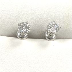 0.94Ct Round Diamond Stud 4 Prong Earrings 14k White Gold 