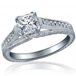 0.82 Ct Cathedral Princess Diamond Engagement Pattern Ring 14k White Gold