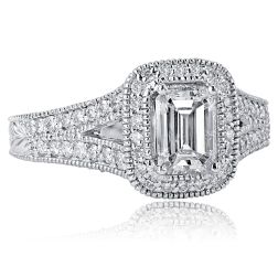 1.87 Ct Emerald Cut Diamond Engagement Ring 14k White Gold 