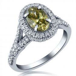 1.79 Carat Yellowish Brown Oval Diamond Engagement Ring 18k Gold