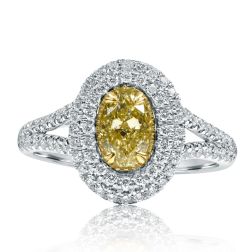 GIA Certified 1.59 Carat Yellow Oval Diamond Ring 18k White Gold