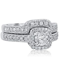 1.93 Ctw Round Diamond Engagement Wedding Ring Set 14k White Gold