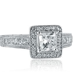 1.77 Ctw Princess Diamond Engagement Vintage Ring 18k White Gold