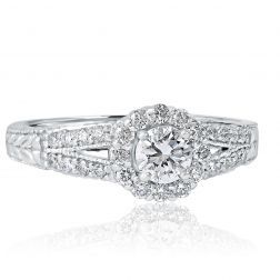 0.86 Ct Round Diamond Engagement Halo Ring 14k White Gold