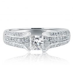 Three Row 1.00 Ct Princess Diamond Engagement Ring 14k White Gold