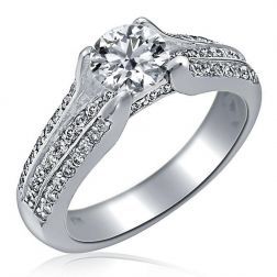 1.01 Ctw Three Row Round Diamond Engagement Ring 14k White Gold 