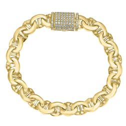 1.40Ct Diamond Mariner Link Men's Bracelet 14k Yellow Gold 56g